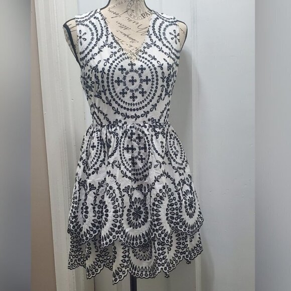 Embroidered Lace Dress /Tiered Fit And Flare Dress. By Express. Petite 🌴 - Picture 1 of 12